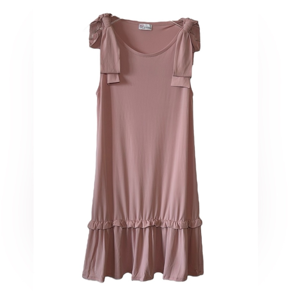 RED VALENTINO Pastel Blush Pink Bow Shoulders Ruffled Knee Length Dress - Size L